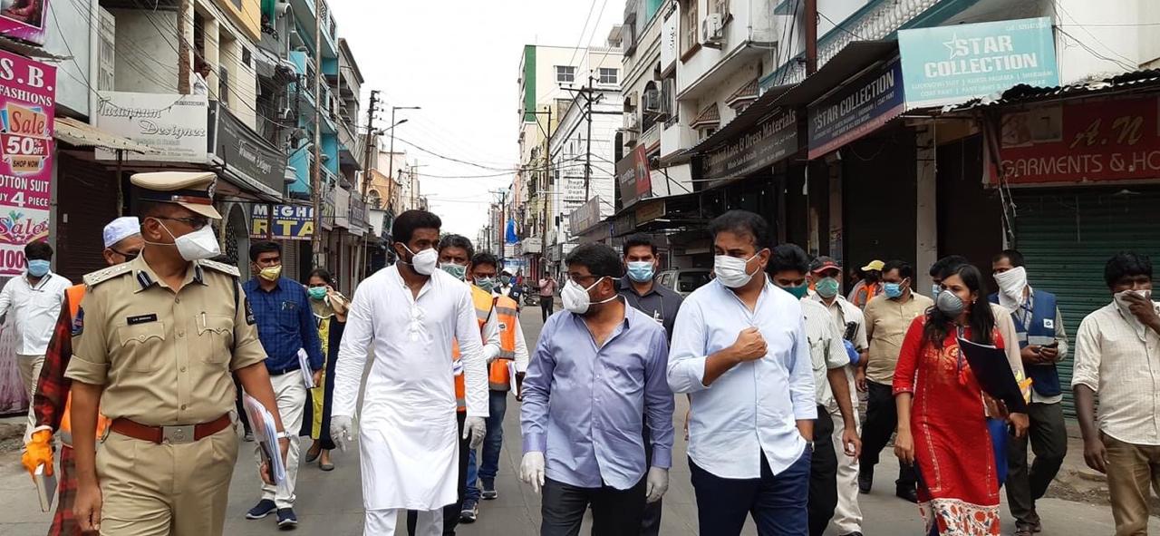 KTR inspects the containment zones of Mallepally Division