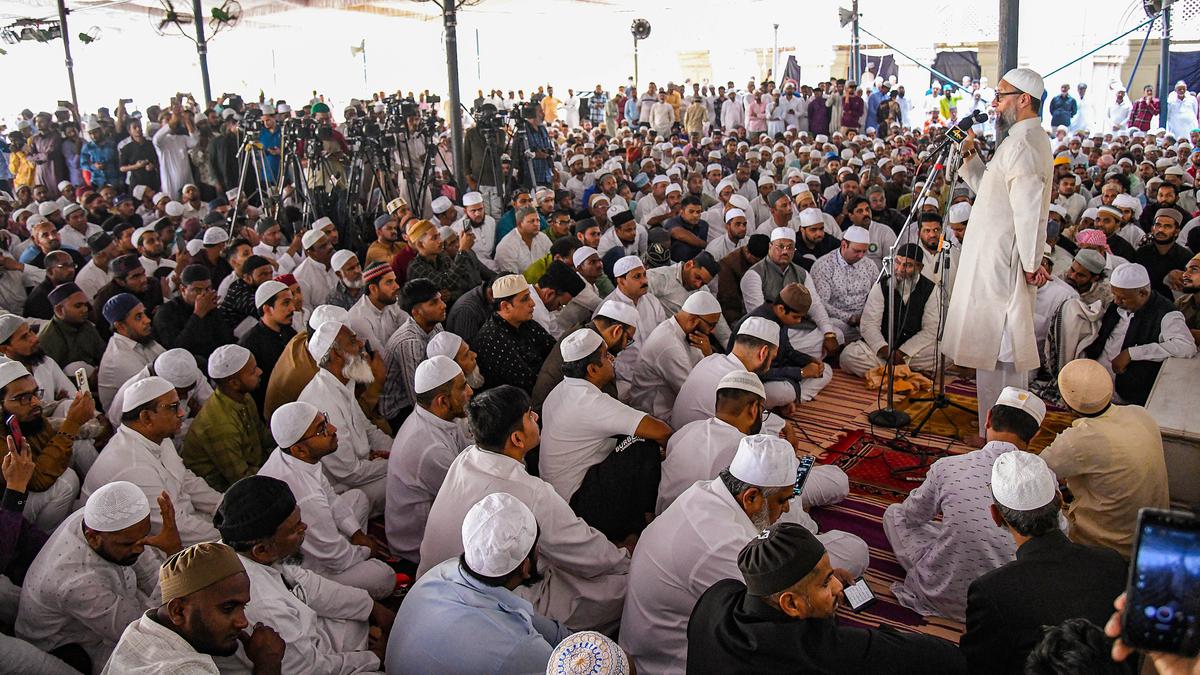 Asaduddin Owaisi addresses the Jalsa Youm-Ul-Quran on Friday 