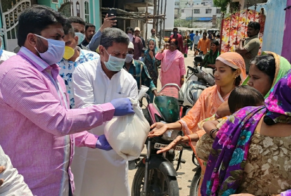 MLA Kausar Mohiuddin distributing ration kits to the needy from five consecutive days
