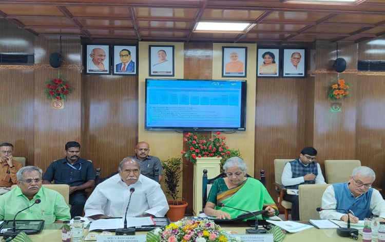 unionministernirmalasitharamanchairsreviewmeetingofsaturationdriveofvariouscentralgovtflagshipschemesinpuducherry