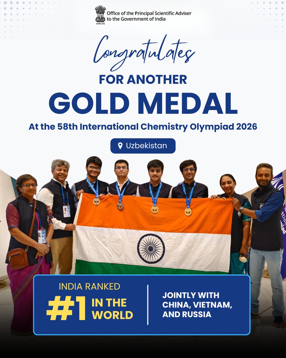 India wins 4 golds, finishes top at 58th International Chemistry Olympiad