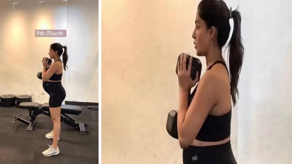 Samantha shares ninth-month pregnancy workout video