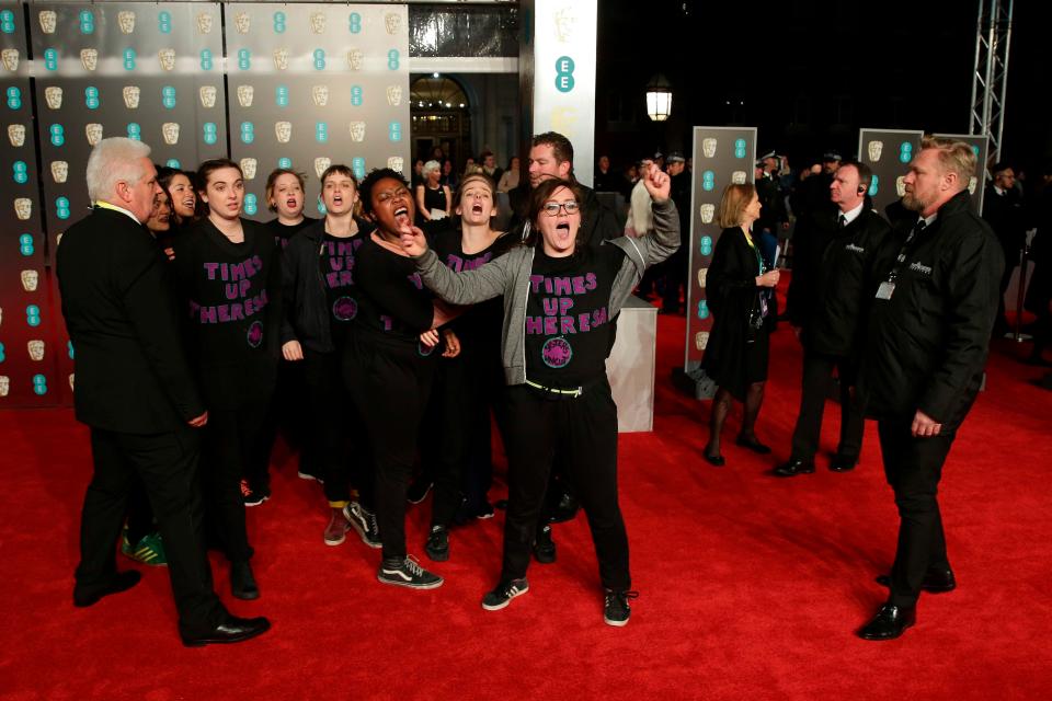 timesupfemaleprotesterscrashbafta2018