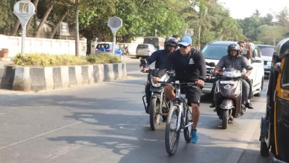 Actor Salman Khan Spotted Cycling to the Sets of SV63