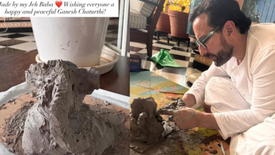 Kareena shares glimpse of Saif Ali Khan making Ganpati idol