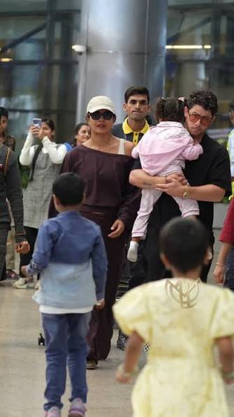 Priyanka Chopra arrives in Hyderabad with Nick and Malti for Varanasi shoot