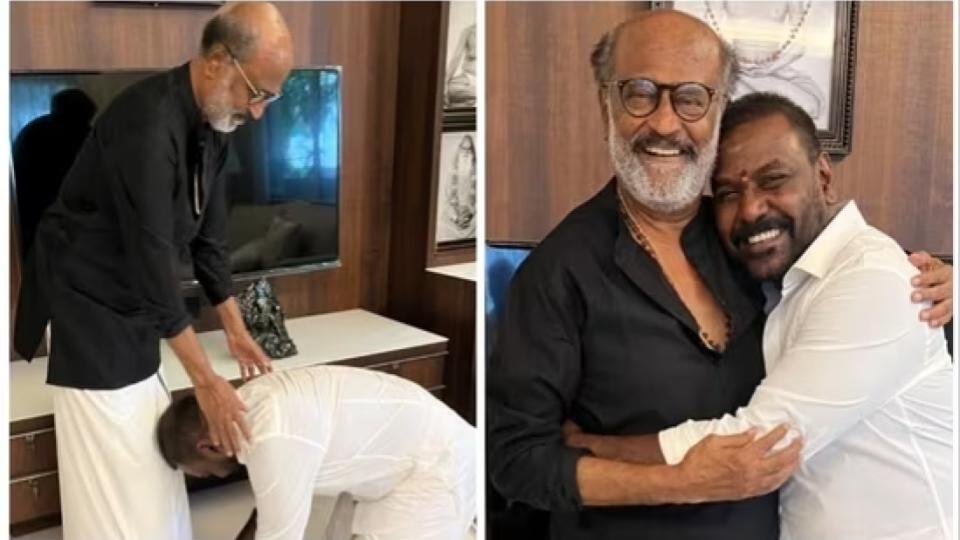 Tamil Actor Raghava Lawrence touches Rajinikanth’s feet to seek blessing