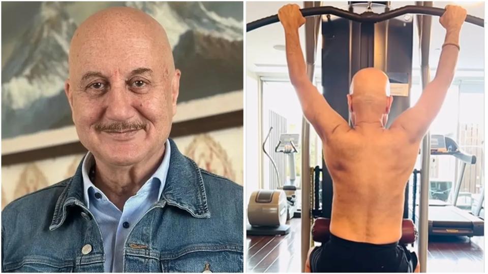 Anupam Kher tackles heavy qeights for back workout