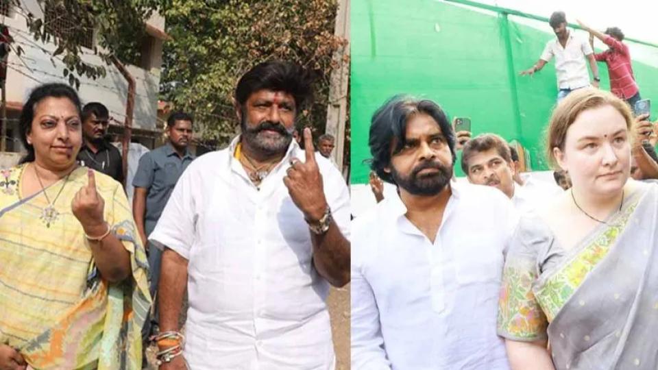 Pawan Kalyan, N. Balakrishna vote in Andhra Pradesh