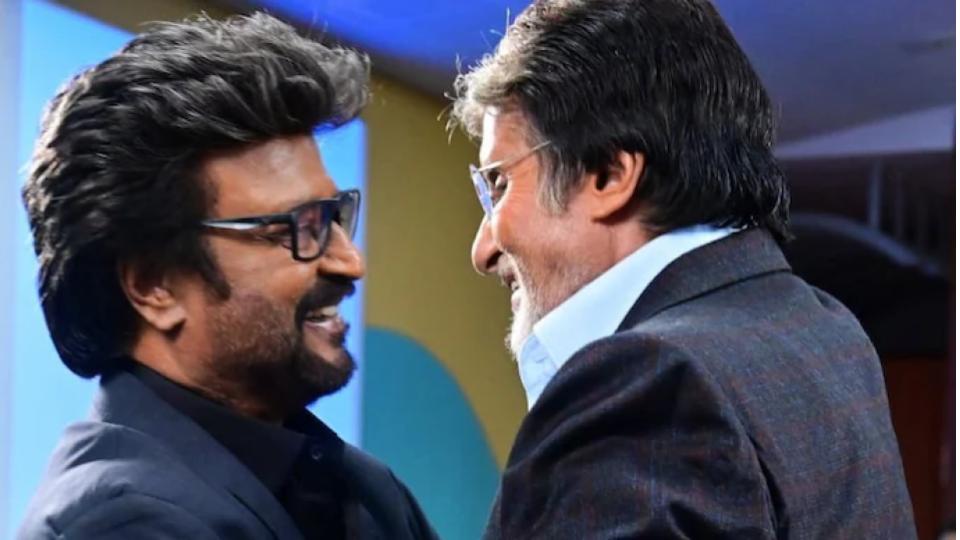 Amitabh Bachchan hugs Rajinikanth as he joins 