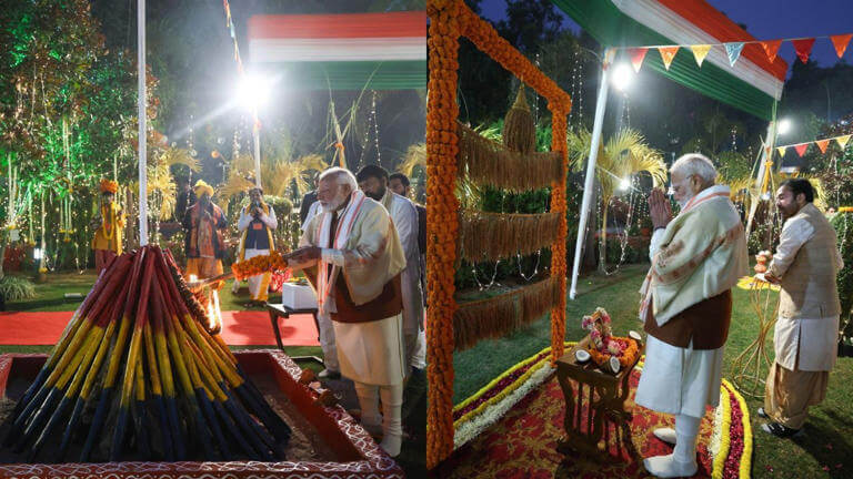 chiranjeevicelebratespongalwithpmatunionministershomeindelhi