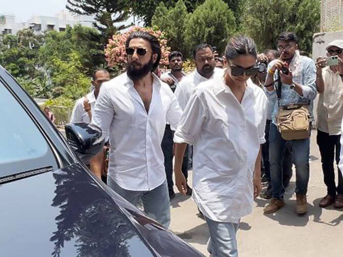 Mom-to-be Deepika Padukone along with husband Ranveer arrives to cast votes