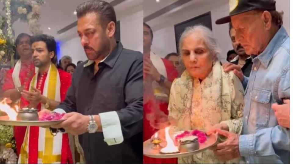 Salman Khan performs aarti to Lord Ganesha with his family