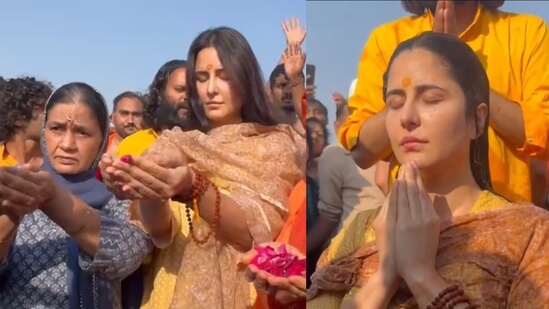 mahakumbh:katrinakaiftakesaholydipwithhermotherinlawintrivenisangam