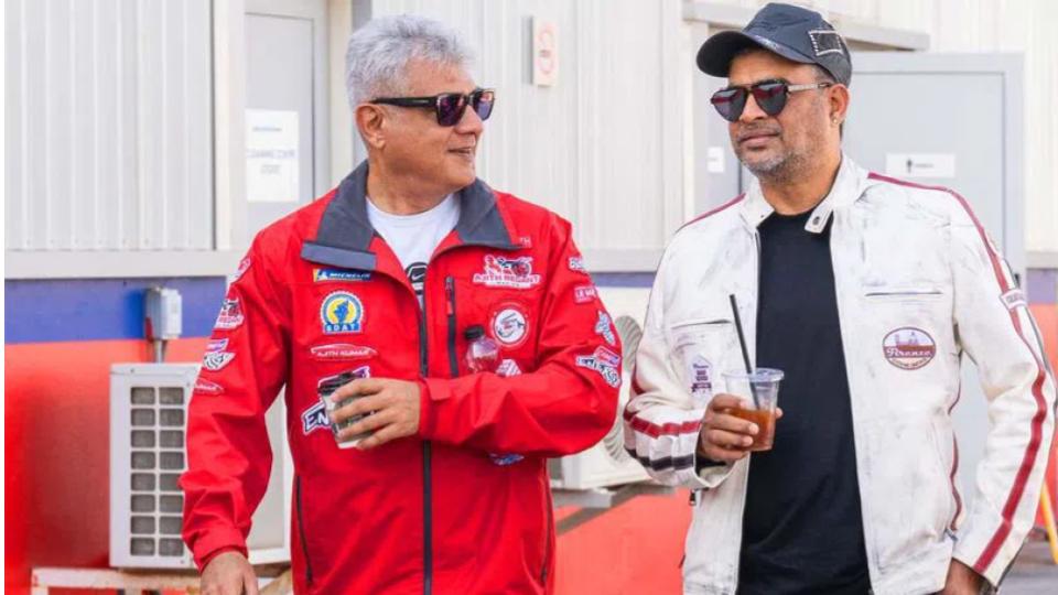 Actor Madhavan meets Ajith Kumar at Dubai Autodrome