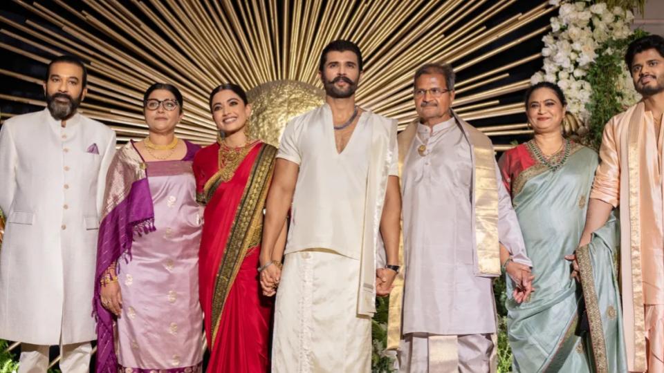 Rashmika Shines in Silk Saree at Hyderabad Wedding Reception