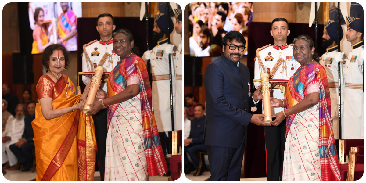 Actors Vyjayanthimala Bali, Konidela Chiranjeevi receive Padma Vibhushan