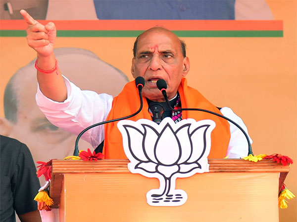 Rajnath Singh addresses a public meeting in Bikramganj