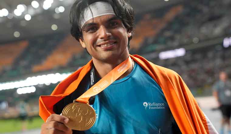 olympicchampionneerajchoprabecomesfirstindiantowingoldmedalatworldathleticschampionshipsinbudapesthungary