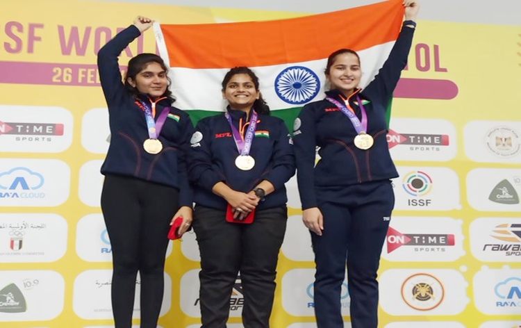 issfworldcup:indianwomens25mpistolteamwingoldmedalinegypt