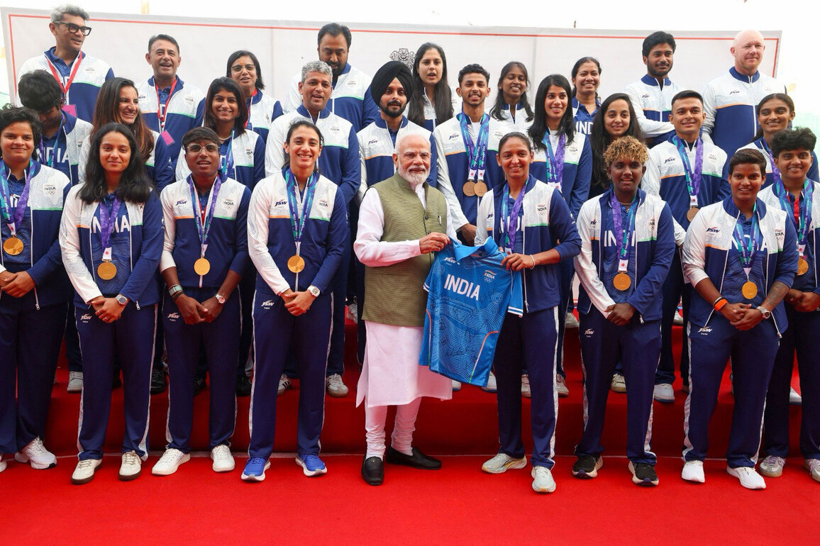 PM Modi felicitates Asian Games medal winners, receives signed jerseys and hockey stick from athletes