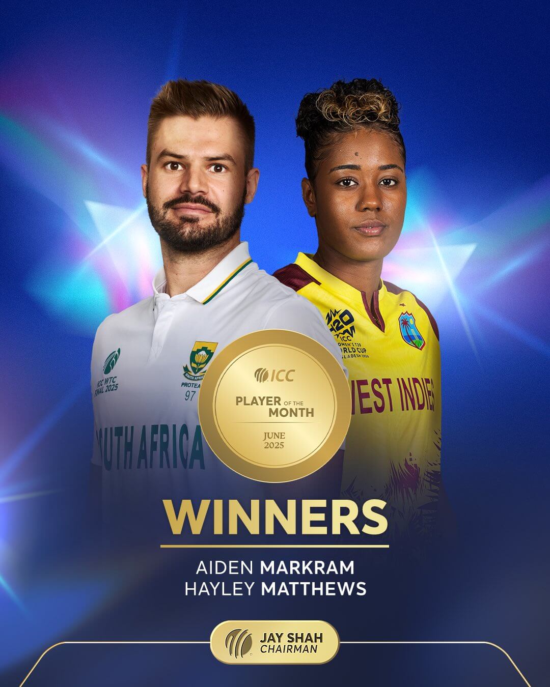 Aiden Markram, Hayley Mathews announced as ICC Players of the Month for June 2025