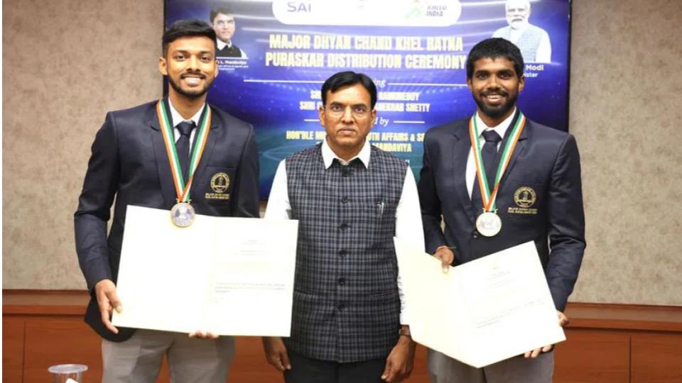 Badminton duo Satwik and Chirag receive Dhyan Chand Award