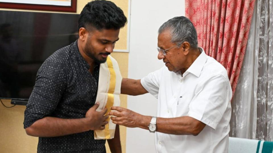 Kerala CM Pinarayi Vijayan Meets Sanju Samson