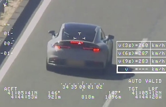 Porsche 911 Driver Arrested After Caught Driving 177 MPH by Police Helicopter in Spain