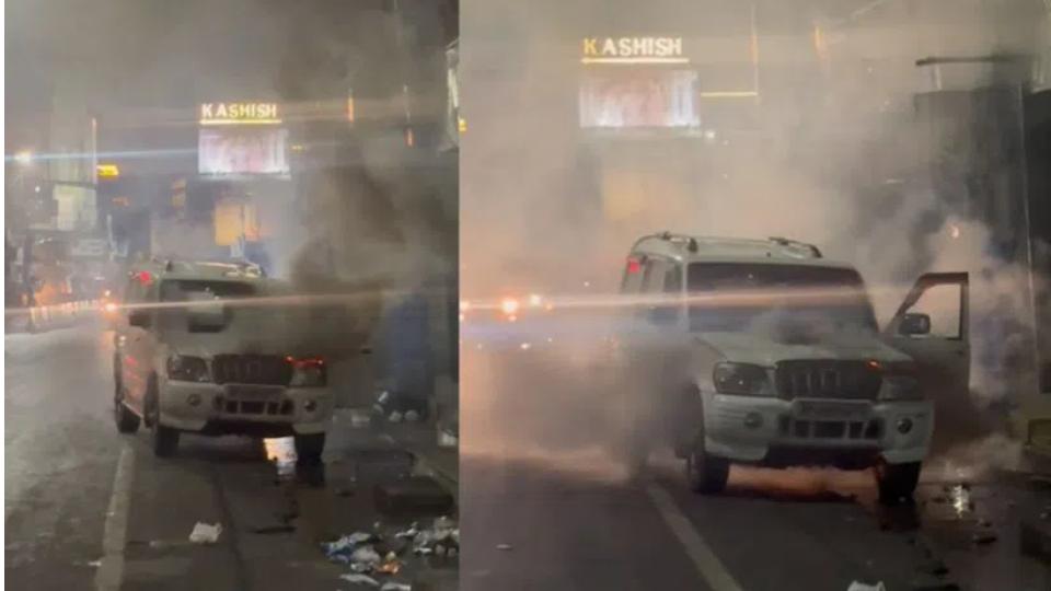 Video of Moving car catches fire in Pathergatti, no casualties