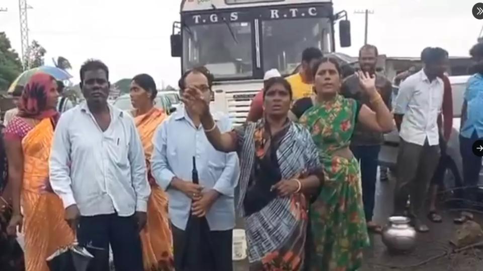 Women Protest With Empty Pots in Nirmal District