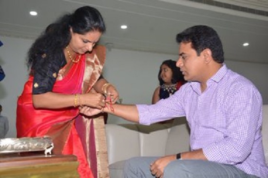 K.Kavitha celebrated Raksha Bandhan on Friday by tying rakhi to her brother KTR
