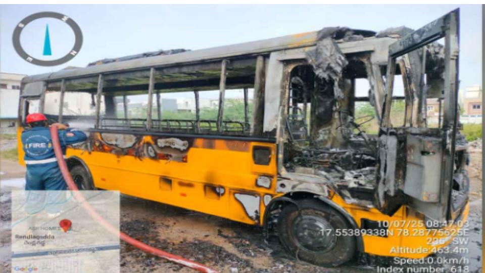 Delhi Public School bus catches fire in Sangareddy