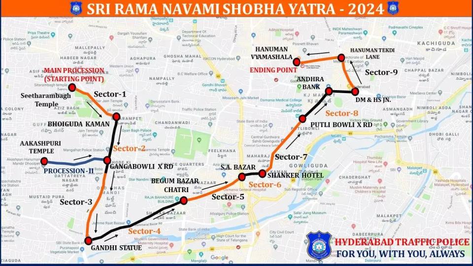 Traffic diversions for Rama Navami Shoba Yatra in Hyderabad