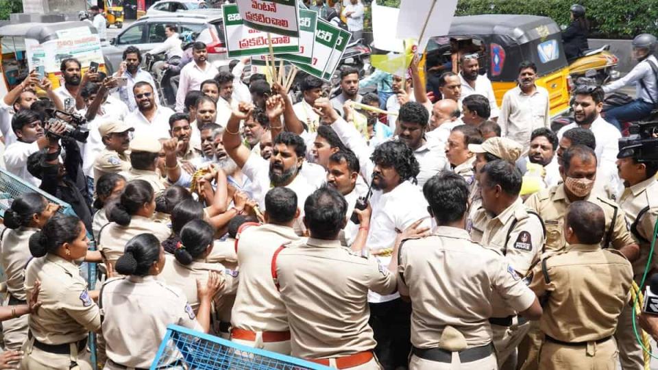 Telangana Jagruthi held a protest over TGPSC Group 1 exams in Nampally