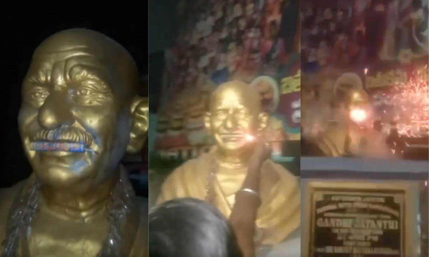 fourheldfordamagingmahatmagandhistatue