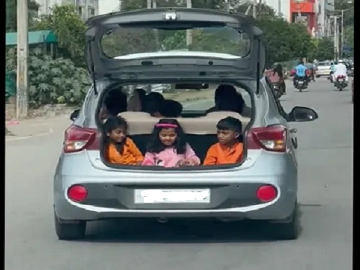 netizensharesvideoofkidsincarboottrafficpoliceissuechallan