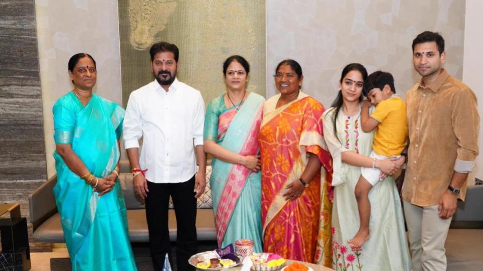 Seethakka, Konda Surekha ties rakhi to CM Revanth Reddy