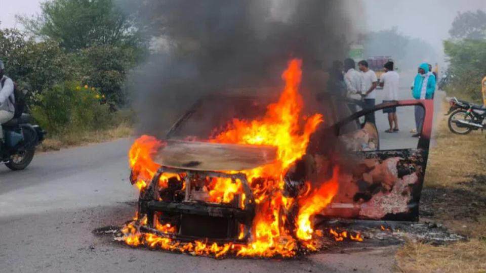 Car Catches Fire Near in Ranga Reddy, no casualties