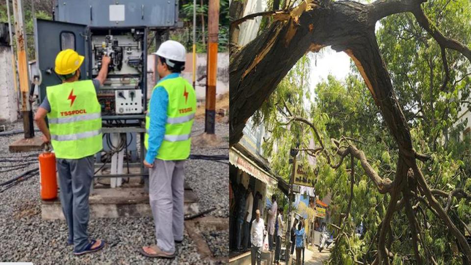 severalelectricpolestreesuprootedduetorainandstrongwindsinhyderabad