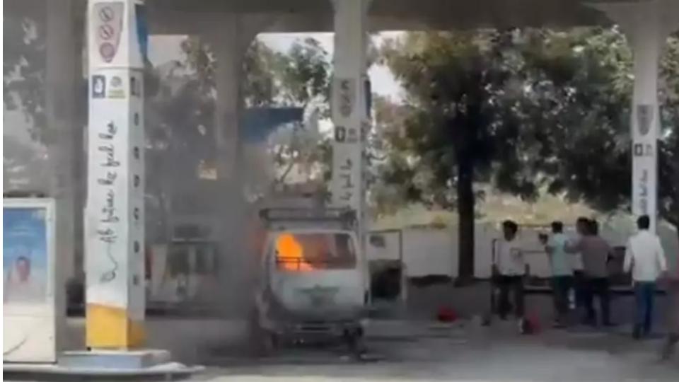 Van Catches Fire at Petrol Pump in Ghatkesar