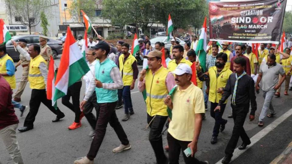 Flag march carried out to mark success of Operation Sindoor in Hyderabad