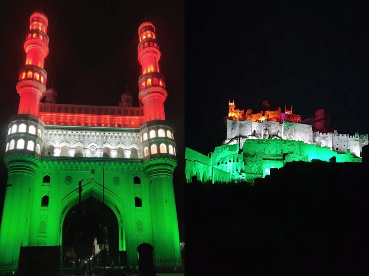 unionministergkishanreddyformallylitupcharminarmonumentincoloursoftricolourinhyderabad