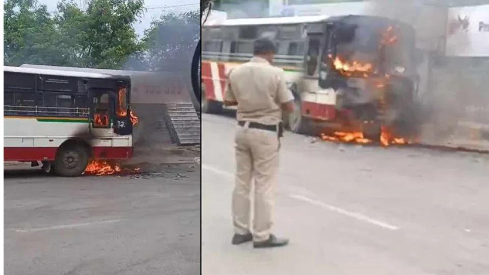Video of TGSRTC bus catches fire in Mehdipatnam