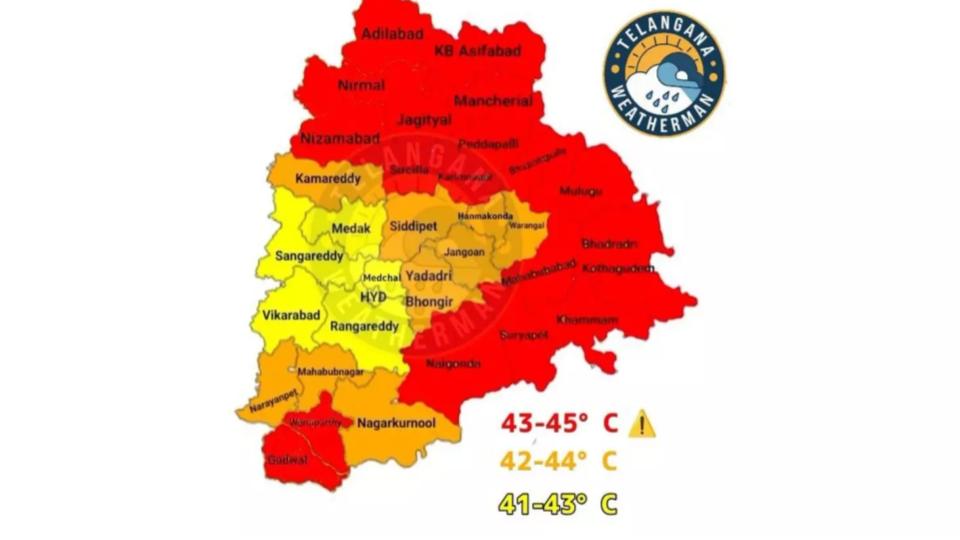 Red Alert for North Telangana as Temperatures May Hit 45°C