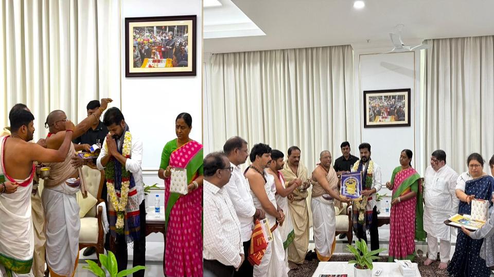 Priests Invite CM Revanth Reddy For Bonalu Celebrations At Ujjaini Mahankali Temple