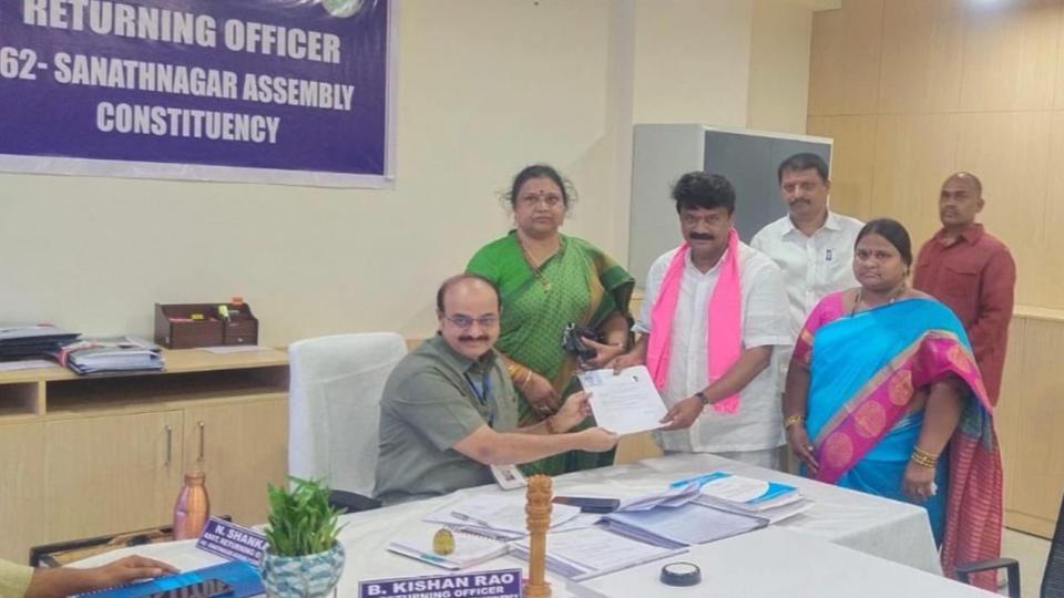 telanganapolls2023talasanisrinivasyadavfilesnominationfromsanathnagarh