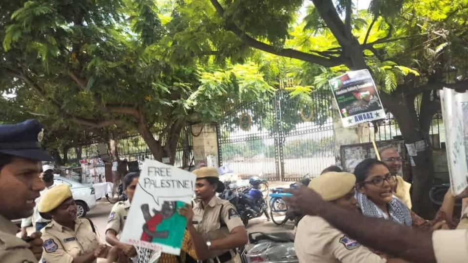 Hyderabad police forcefully detains Pro Palestine protestors