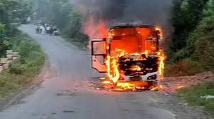 Private bus catches fire in Hyderabad