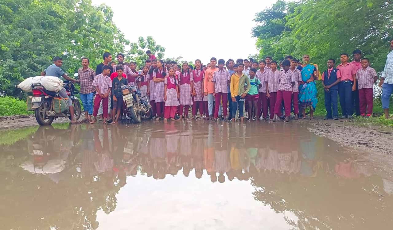 Telangana students protest over rain-damaged road, officials promise action